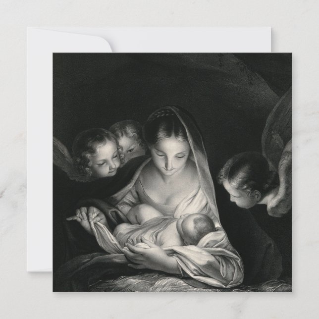 Carte La Nativité Christ Enfant Mère Marie Anges (Devant)