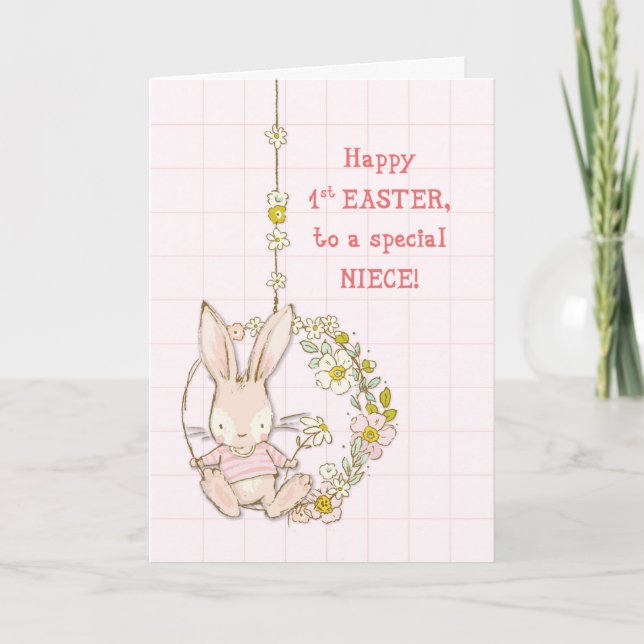 Carte La nièce premier lapin de Pâques à coudre (Devant)