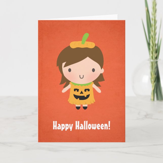 Carte La petite fille mignonne de citrouille badine (Devant)
