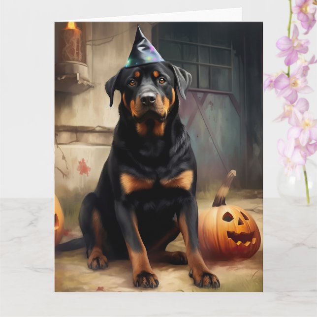 Carte La peur de l'Halloween Citrouille de Rottweiler (Orchidée)
