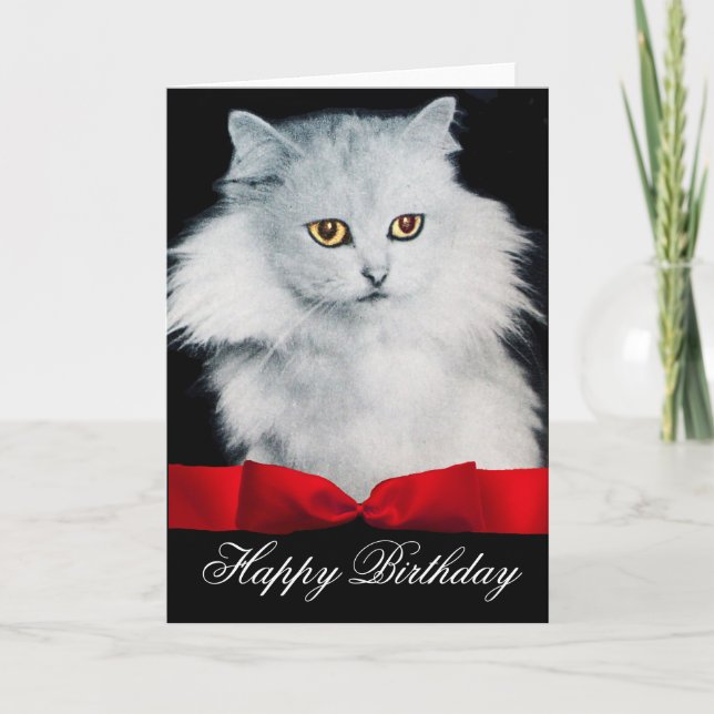 CARTE LA REINE DES CHATS BLANCS AVEC RIBBON ROUGE (Devant)