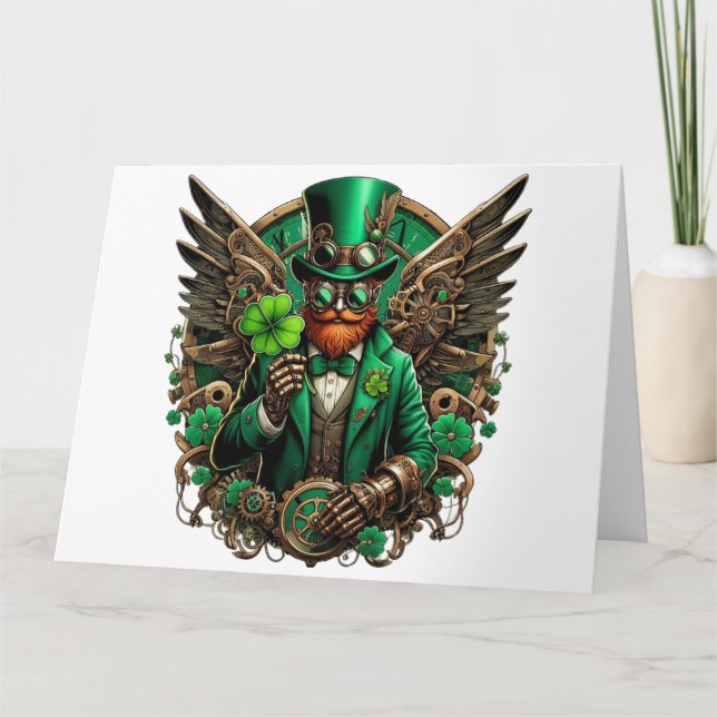 Carte la Saint-Patrick steampunk trèfle (Devant)