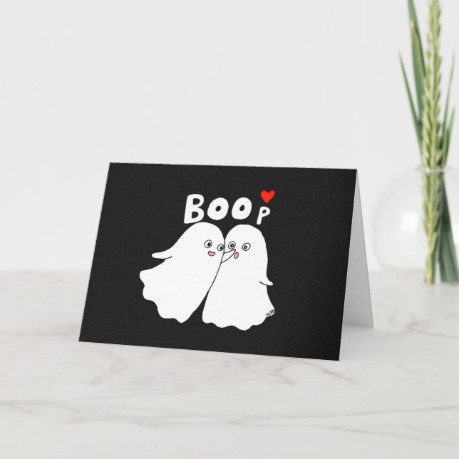 Carte La Saint-Valentin de Halloween Boo Cute Ghost Funn (Devant)