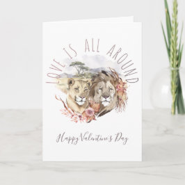 Carte La Saint-Valentin de l'amour de lion de la savane