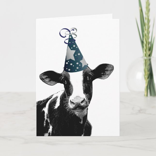 Carte La vache drôle dans le casquette de partie veut (Devant)