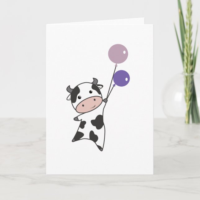 Carte La Vache S'Envole Avec Des Ballons De Mignons Anim (Devant)