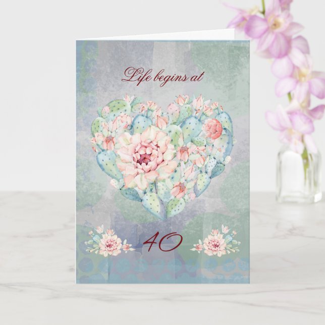 Carte La vie commence à 40 cactus aquarelle (Orchidée)