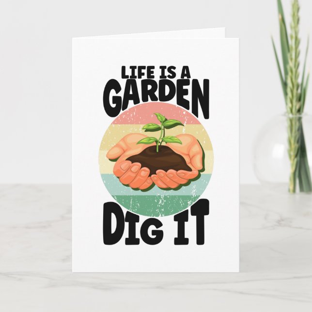 Carte La Vie Est Un Jardin Creusé Il Les Mains Rétro Pla (Devant)