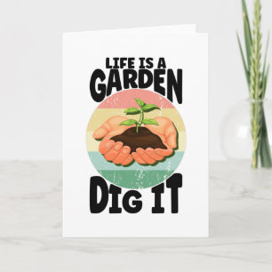 Carte La Vie Est Un Jardin Creusé Il Les Mains Rétro Pla