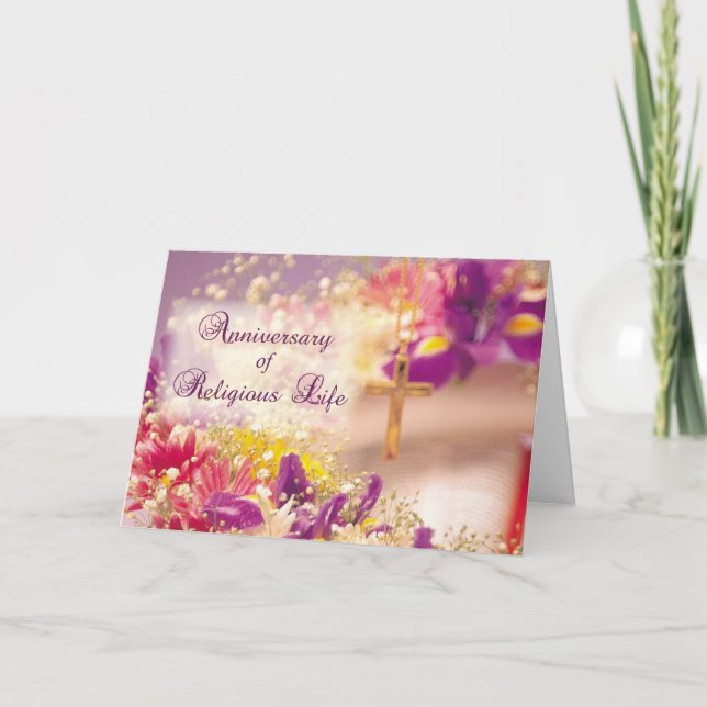Carte La vie religieuse, nonne, fleurs et croix (Devant)