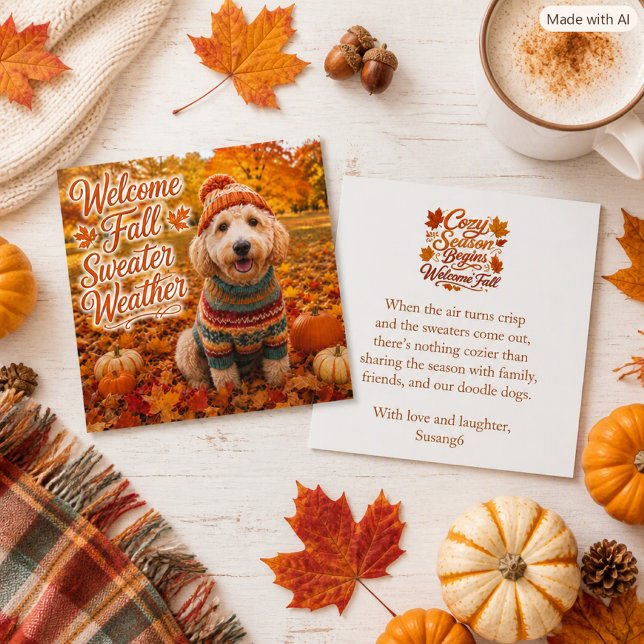 Carte   Labradoodle Confortable Météo d'Automne Pull Dou (Créateur téléchargé)