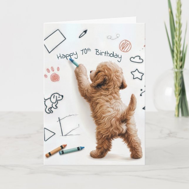 Carte Labradoodle Doodling pour 70e anniversaire (Devant)