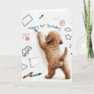 Carte Labradoodle Doodling pour 80e anniversaire