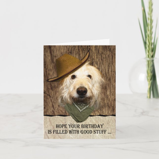 Carte Labradoodle porter Cowboy Casquette drôle Annivers (Devant)