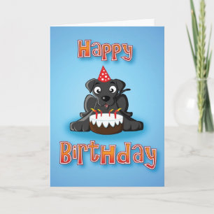 Carte Labrador noir - joyeux anniversaire de gâteau