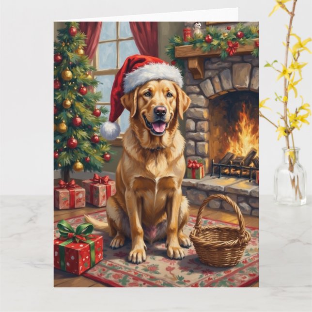 Carte Labrador Retriever Dog Classic Family Christmas (Fleur jaune)
