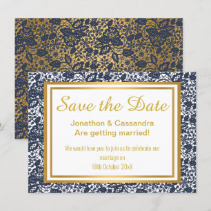 CARTE LACE LUXE MARINE OR SAUVER LA DATE