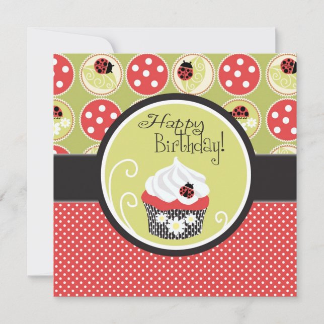 Carte Lady Bug & Cupcake Anniversaire (Devant)