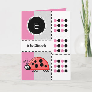 Carte Ladybug ajouter nom pour enfants rose Anniversaire
