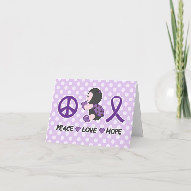 Carte Ladybug Peace Love Hope Purple Awareness Ruban (Devant)