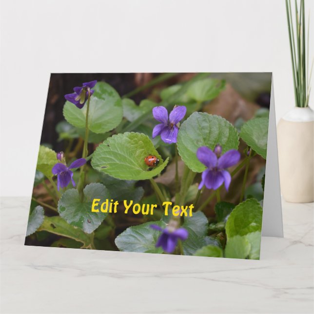 Carte Ladybug sur les fleurs de violet doux (Devant)