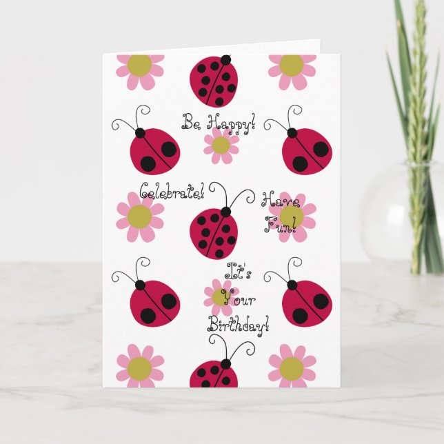 Carte Ladybugs et fleurs (Devant)
