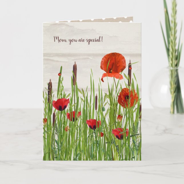 Carte Ladybugs sur Red Poppy pour maman (Devant)