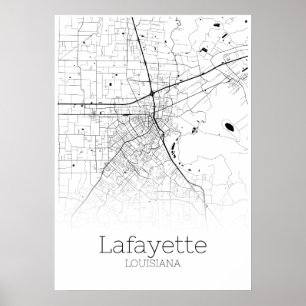 Carte Lafayette - Louisiane - Poster de la carte d