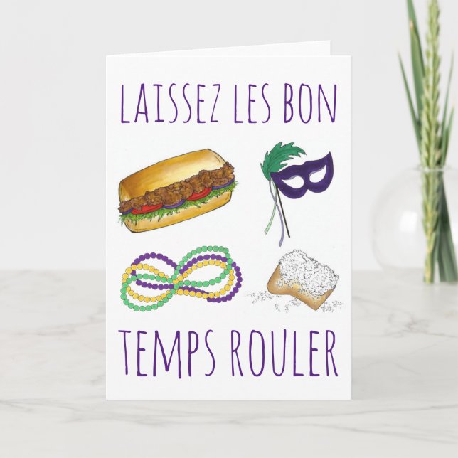 Carte Laissez Les Bon Temps Rouler Mardi Gras NOLA (Devant)