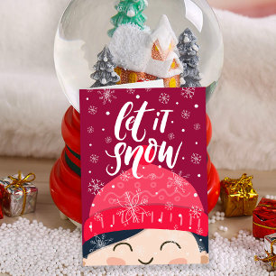 Carte Laissez Tomber la Neige Enfant Heureux Bonnet d'Hi
