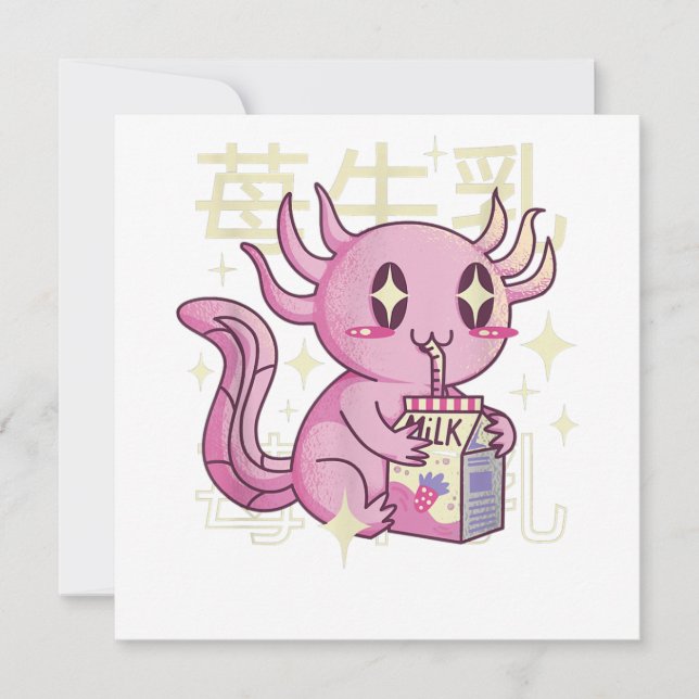 Carte Lait de fraise Axolotl Style japonais Kawai (Devant)
