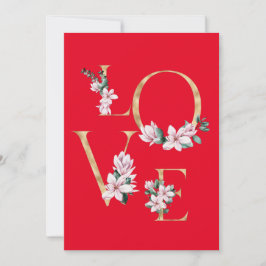 Carte L'amour dans la lettre d'or avec les fleurs de mag