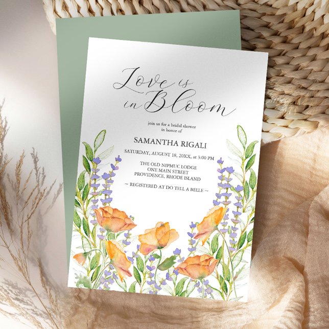 Carte L'amour est en fleur - Fête des mariées Fleur sauv (Love is in bloom bridal shower invitations features watercolor floral art by Victoria Grigaliunas)