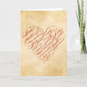 Carte L'amour est Patient... Cœur Rouge Calligraphique