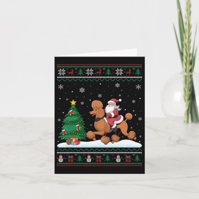 Carte Lampe de Noël moche Noël Père Noël Riding Poodle (Devant)