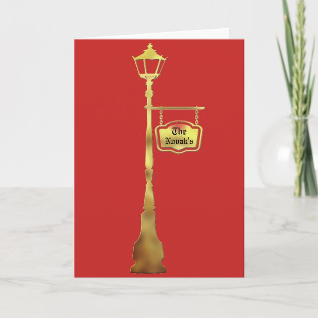 Carte Lampe post-lanterne en laiton victorien rouge or (Devant)