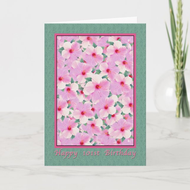 Carte L'anniversaire, 101st, ketmie rose fleurit la (Devant)