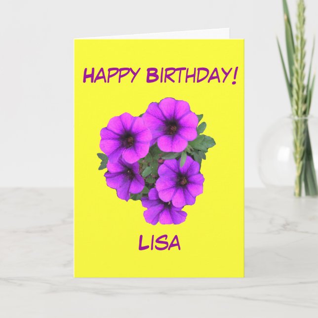 Carte L'anniversaire assez pourpre de fleurs ajoutent (Devant)