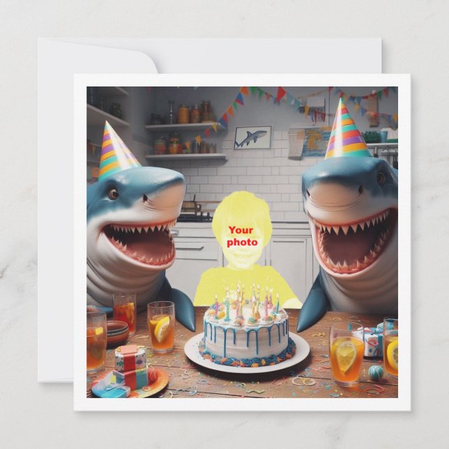 Carte L'anniversaire de votre enfant avec les requins, a (Devant)