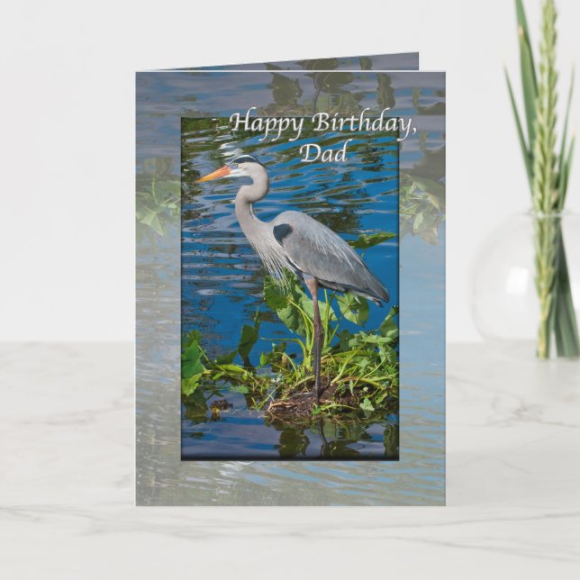 Carte L'anniversaire du papa, héron de grand bleu (Devant)