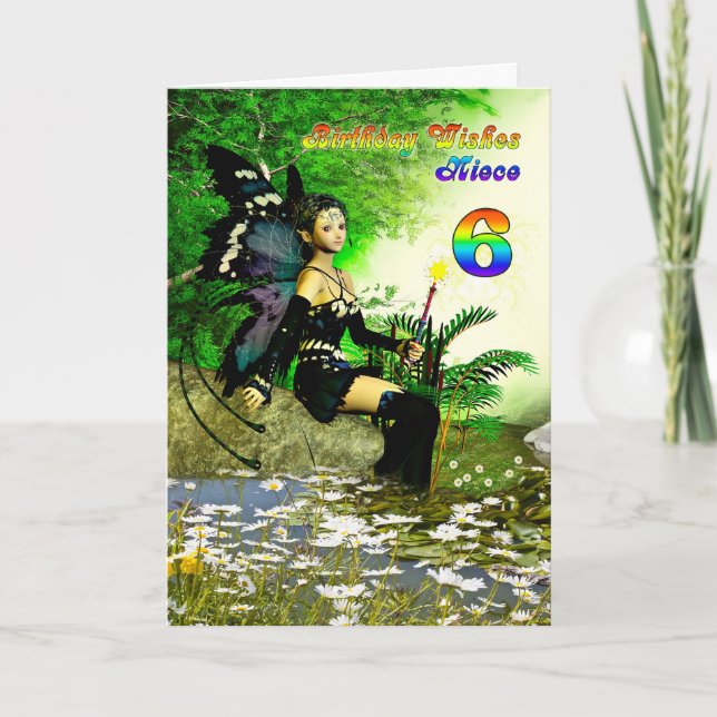 Carte L'anniversaire souhaite une nièce age6 d'une fée (Devant)