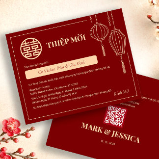 Carte Lanterne rouge mariage vietnamien Thiệp Mời