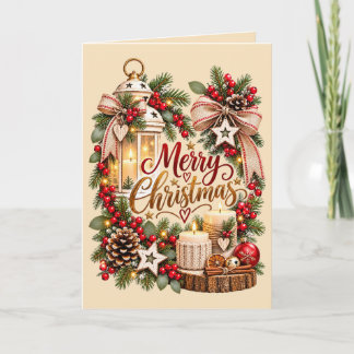 Carte Lanternes rustiques et bougies Joyeux Noël