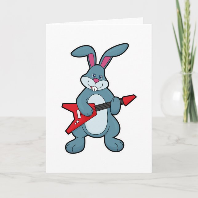 Carte Lapin à la musique avec guitare (Devant)