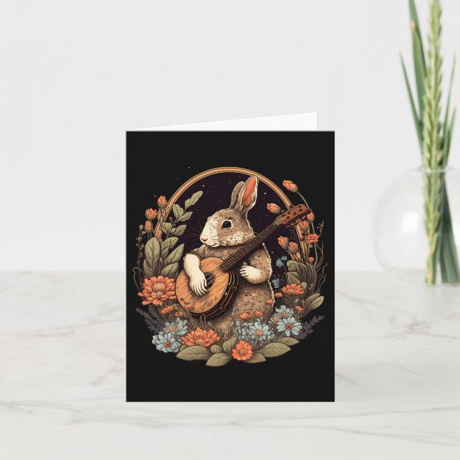 Carte Lapin amusant jouant de la guitare banjo musique l (Devant)