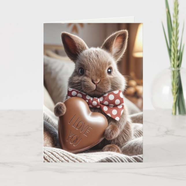 Carte Lapin Anniversaire Au Coeur Chocolé (Devant)