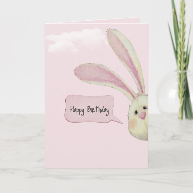 Carte Lapin Anniversaire En Rose (Devant)