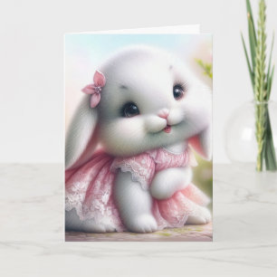 Carte Lapin Anniversaire Portant une robe de dentelle ro