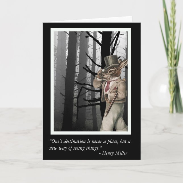 Carte Lapin anthropomorphe et citation de Henry Miller (Devant)