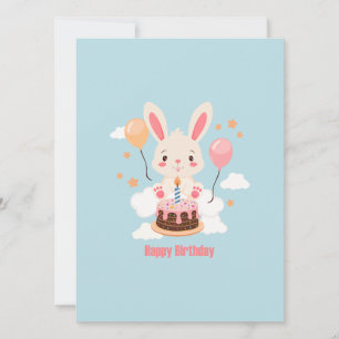 Carte Lapin Assis Sur Les Nuages Avec Un Gâteau